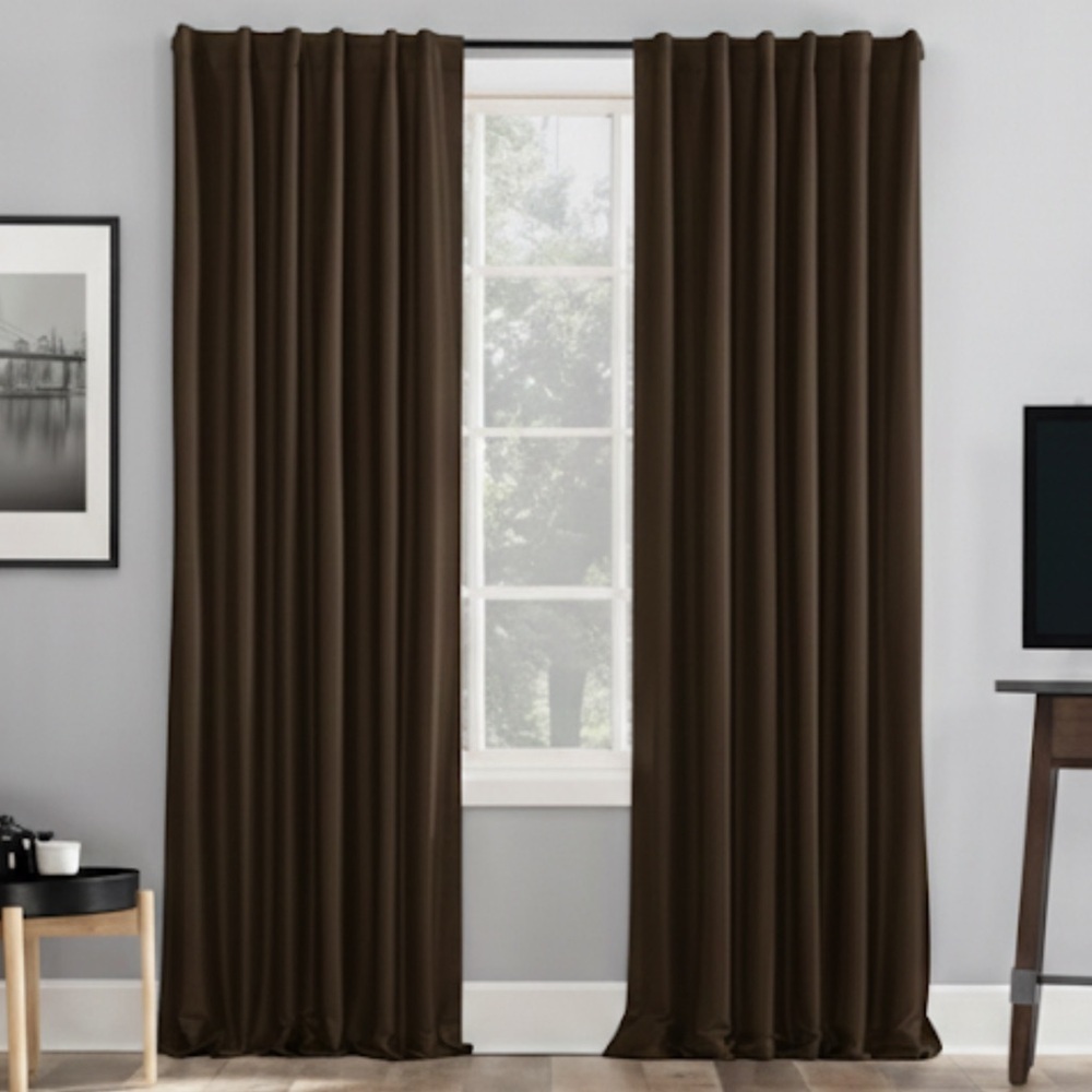 Sun Zero Faux Dupioni Silk Thermal Blackout Back Tab Curtain  50" x 63"  Brown